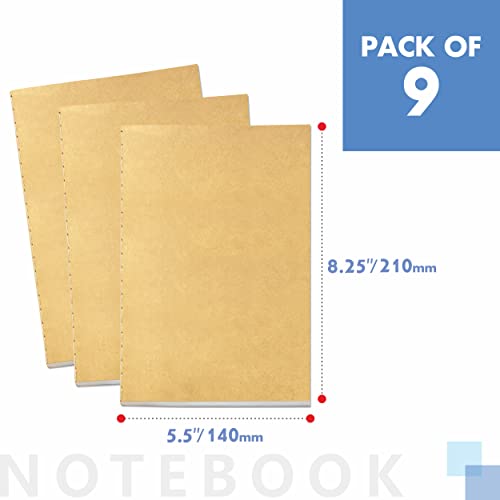 9 Cuadernos A5 en blanco con cubierta kraft, cuaderno de bolsillo para uso en la oficina, el hogar, la escuela o los negocios (60 páginas / 30 hojas, 14 x 21 cm)