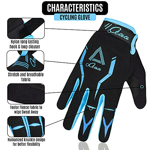 aaa Guantes de ciclismo para hombre y mujer, para bicicleta de montaña, BMX, ciclismo de montaña, guantes de dedos completos, transpirables, unisex, para adultos, con almohadillas de gel (azul, S)