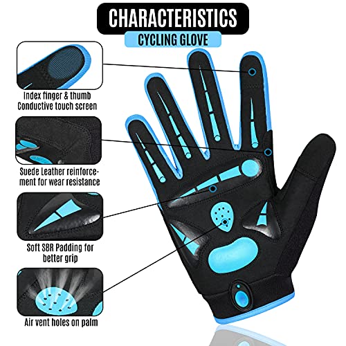 aaa Guantes de ciclismo para hombre y mujer, para bicicleta de montaña, BMX, ciclismo de montaña, guantes de dedos completos, transpirables, unisex, para adultos, con almohadillas de gel (azul, S)