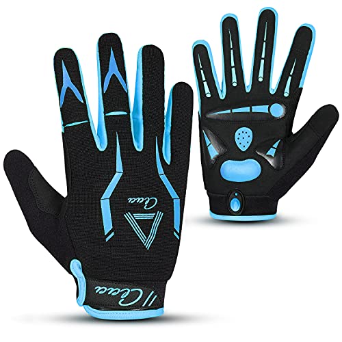 aaa Guantes de ciclismo para hombre y mujer, para bicicleta de montaña, BMX, ciclismo de montaña, guantes de dedos completos, transpirables, unisex, para adultos, con almohadillas de gel (azul, S)