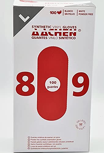 Aachen - Guantes de vinilo sintéticos sin polvo, caja de 100 (Small)