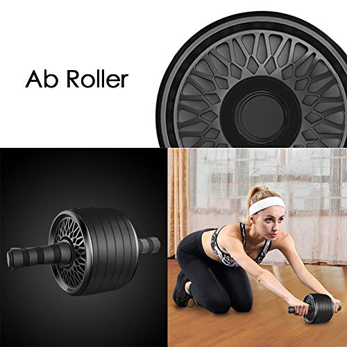 Abdominales Casa Gimnasio Musculacion, Rodillo de Rueda, AB Wheel Roller, 2 Soportes para Flexiones + 2 Bandas de Resistencia+Comba Cuerda Saltar, Deportes Equipo Ejercicio en Casa Mujer Hombre