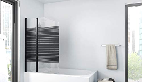 Accesorio para bañera MARWELL BLACK LINES 100 x 140 cm plegable en dos partes - fabricado en vidrio de seguridad monocapa de 4 mm de espesor, diseño negro mate, Matt negro