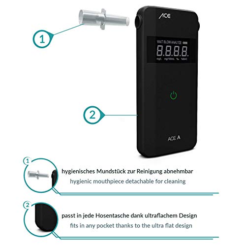 ACE A Alcoholímetro Profesional de Alta Precisión - Test de Alcoholemia Digital Electroquímico Preciso - Probador Portátil de Alcohol con Resultados Rápidos