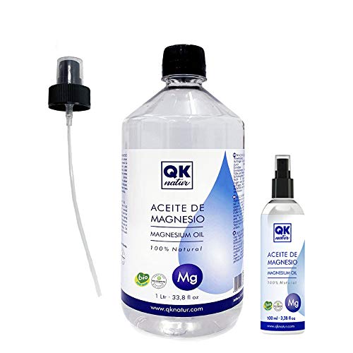 Aceite de magnesio 100% Puro- certificado BIO - pack de 1000ml +100ml + dosificador spray - Ideal para deportistas, articulaciones, relajación muscular, masajes