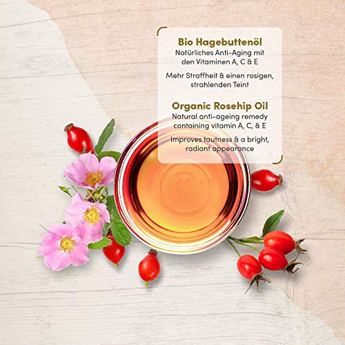 Aceite de Rosa Mosqueta Puro ORGÁNICO Vegano Prensado en Frío 100ml - Serum Facial de Rosa Silvestre con Vitamina E,C,A+Omega 3 – Usar como Crema Hidratante Facial Mujer - Piel Suave, Pelo+Uñas Sanas