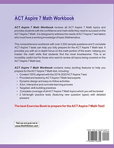 ACT Aspire Math Workbook: 7th Grade Math Exercises, Activities, and Two Full-Length ACT Aspire Math Practice Tests