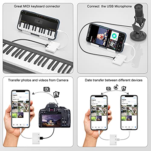 Adaptador de Cámara USB,Adaptador USB OTG Hembra 3 en 1 Adaptador Light-ning a Dual USB con Cable de Carga Sincronización de Datos,Compatible con Phone 11/X/XS/XR/8/7/6 y Pad,Compatible con iOS 13