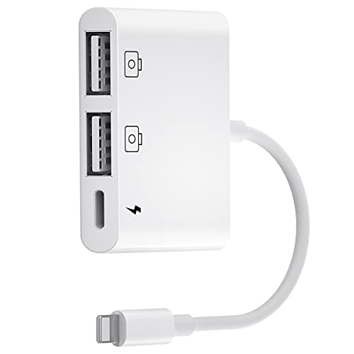 Adaptador de Cámara USB,Adaptador USB OTG Hembra 3 en 1 Adaptador Light-ning a Dual USB con Cable de Carga Sincronización de Datos,Compatible con Phone 11/X/XS/XR/8/7/6 y Pad,Compatible con iOS 13