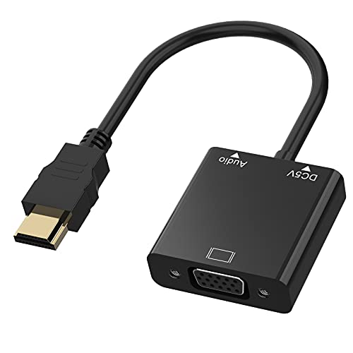 Adaptador HDMI a VGA, HDMI a VGA (Macho a Hembra) 1080P Convertidor con Audio y Mirco USB Cable de Carga para PC, Portátiles, HDTV, Proyectores, PS4/3 Xbox y Otros Dispositivos HDMI