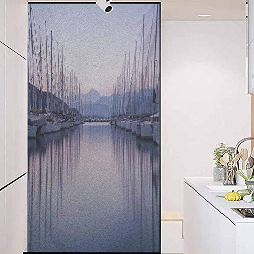 Adhesivo anti-UV para ventana sin pegamento, velero grande puerto yate en Sunrise Scenery Cruise Leisure Sum, fácil de instalar y reutilizar película de cristal, 45 x 89 cm