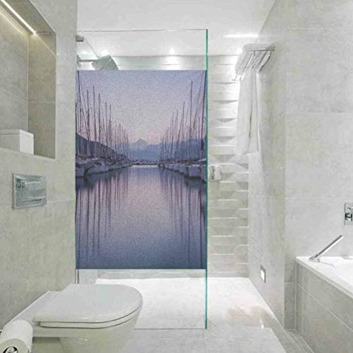 Adhesivo anti-UV para ventana sin pegamento, velero grande puerto yate en Sunrise Scenery Cruise Leisure Sum, fácil de instalar y reutilizar película de cristal, 45 x 89 cm