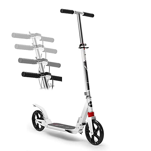 Adulto Scooter,Ajustable Plegable Scooter,Ligero Ciudad Scooter con Ruedas de PU/PuñO de Bicicleta,para Los Hombres Mujer Exterior,Foot Brake White