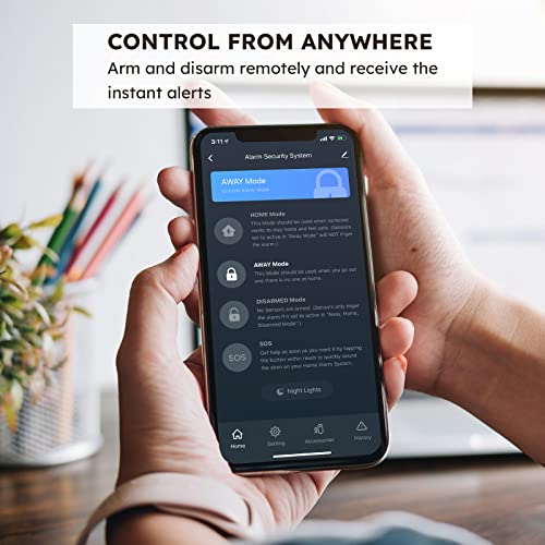 AGSHOME Alarma para Vivienda con Mando a Distancia, 3 Ventanas y Alarma de Puerta, 1 Mando a Distancia, Ampliable, Sistema de Alarma de Puerta, App Alarma a través de la Red móvil (Juego de 5 Piezas)