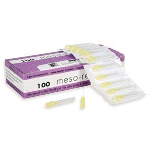 Agujas Mesorelle Luer para Filler, mesoterapia, escleroterapia y colágeno, 32 g (Ø 0,23) x 12 mm – Rosa – Paquete de 100 agujas