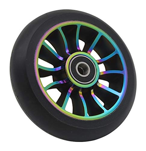 aibiku 2 Piezas Ruedas de Patinete de 100 mm, con Rodamientos ABEC-11, para Land Surfer/Apollo/MGP Stunt Scooter, Freestyle Scooter (Colorido/Negro)