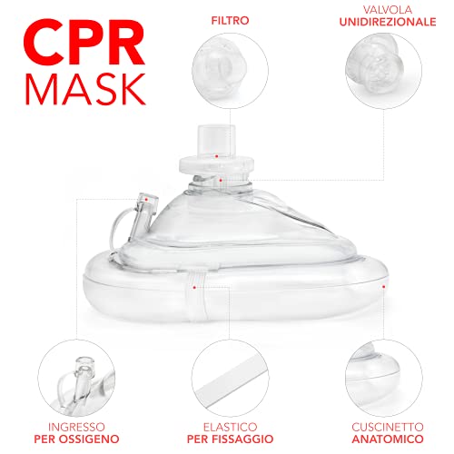 AIESI® Pocket Mask máscara de emergencia profesional para respiración boca a boca con válvula unidireccional y filtro # CPR Mask-Resuscitator