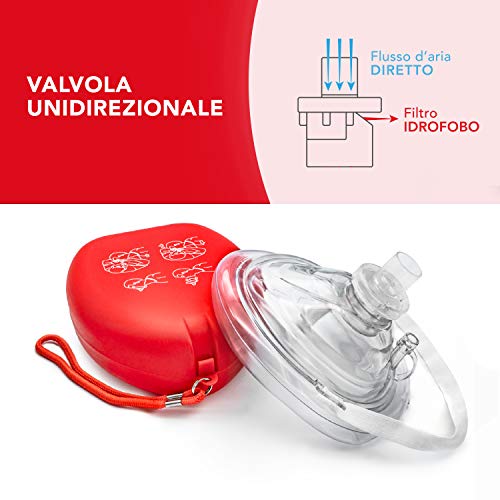 AIESI® Pocket Mask máscara de emergencia profesional para respiración boca a boca con válvula unidireccional y filtro # CPR Mask-Resuscitator