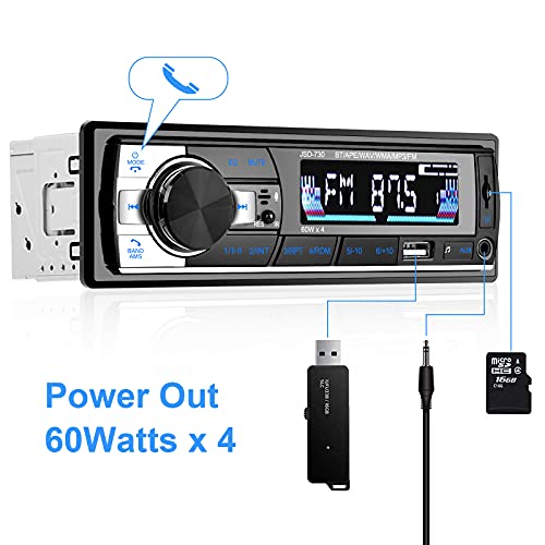 Aigoss Radio Coche Autoradio Bluetooth 60W x 4 FM Estéreo de Manos Libres Llamadas Control Remoto Inalámbrico Stéreo de Coche con Reproductor de MP3 USB,Soporte iOS y Teléfono Android