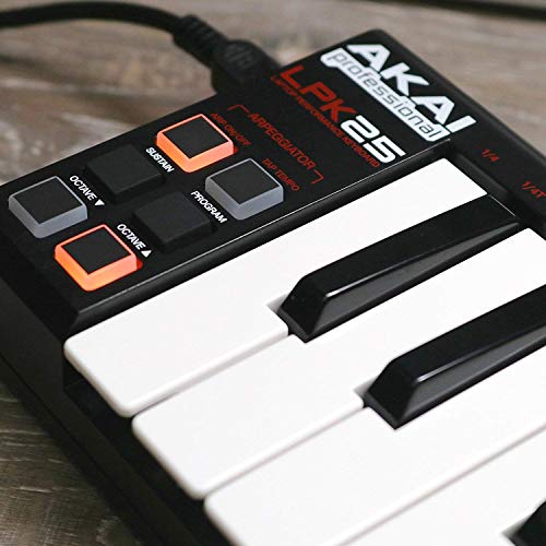 AKAI Professional LPK25 - Teclado controlador USB MIDI de 25 teclas para DAW e instrumentos virtuales en portátiles (Mac/PC) con software de edición incluido