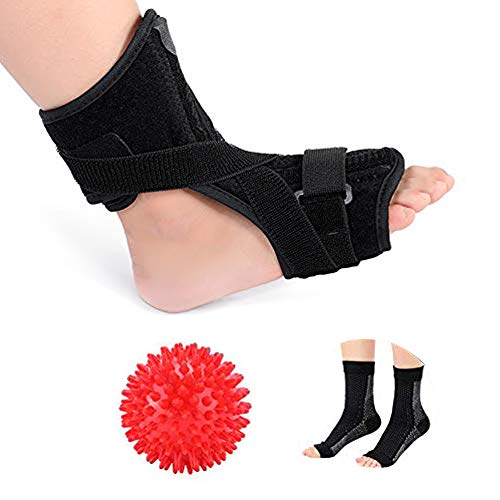 Akozon Fascitis Plantar Férula Nocturna, Utilizada para Tratar Tendón de Aquiles, pie Caído, con Medias de Compresión + Bola de Masaje, Dormir y Descansar Unisex (Izquierda y Derecha)