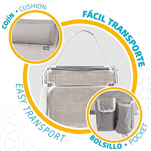 Aktive 62623 62623-Silla, cojín, Plegable, 67x67x76 cm, Silla de Playa reclinable, 4 Posiciones, Color Beige, con asa de Transporte, Gris