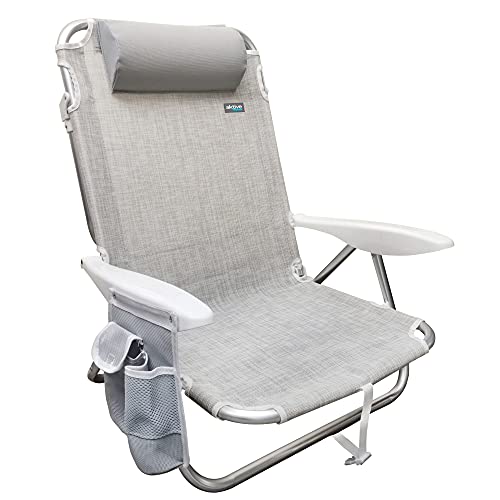 Aktive 62623 62623-Silla, cojín, Plegable, 67x67x76 cm, Silla de Playa reclinable, 4 Posiciones, Color Beige, con asa de Transporte, Gris