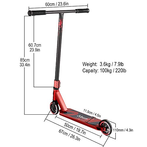 Albott Patinete Scooter Freestyle Patinete de Acrobacia Patinete de Trucos y Saltos con Compresin HIC y Llanta de Aluminio Ruedas de PU de 110 mm para Acrobacias Ambiciosas y Trucos Rodamientos ABEC-9