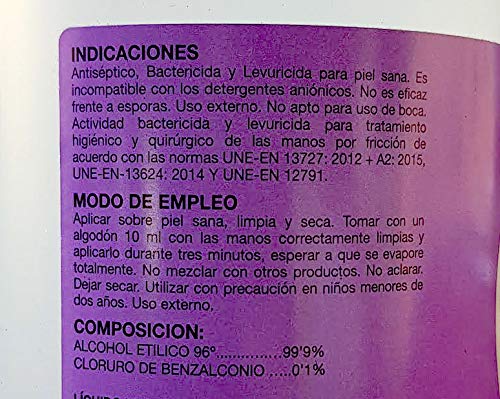 Alcohol 96 1 litro HISTOKIT, Antiséptico y Bactericida. Uso Tópico