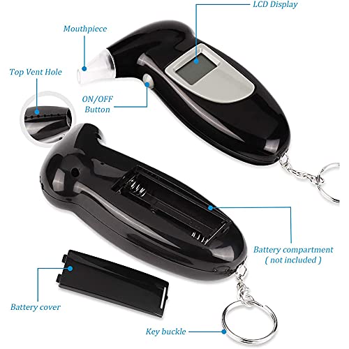 Alcoholimetro, Alcoholímetro Profesional, Alcoholimetro Digital Llavero y 10 Boquillas, Detector Portátil Alcohol con Pantalla LCD para Uso Personal