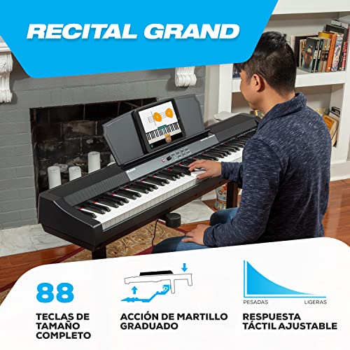 Alesis Recital Grand - Piano digital de 88 teclas contrapesadas de tamaño completo y con acción de martillo graduado, 16 sonidos de teclado de piano y altavoces integrados