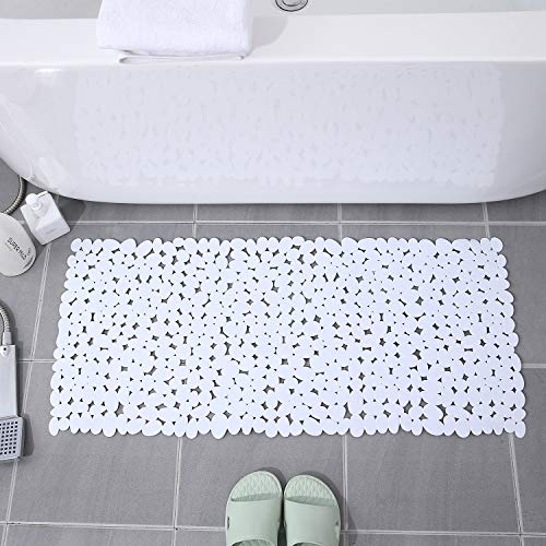 Alfombra Bañera Antideslizante con Ventosa Resistentes al Moho Lavables a Máquina Infantiles Alfombrillas para Bañera 88 x 40 cm (Blanco)