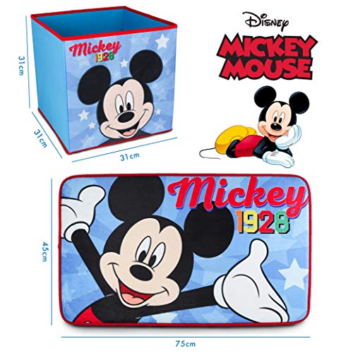 Alfombra Infantil y Caja Juguetes Plegable, Pack Mickey Mouse – Decoracion Habitacion Infantil con Alfombra Dormitorio y Organizador Juguetes Infantil | Caja Guarda Juguetes Niños Mickey Mouse