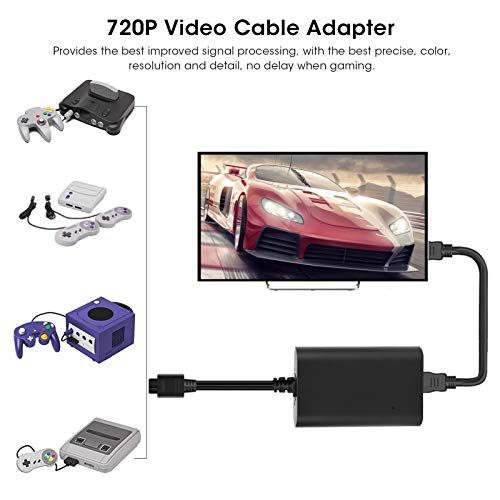 Allsor Convertidor de Cable HDMI, convertidor de Cable de Consola de Juegos de Material ABS de Alta definición, Adaptador de Video de Consola de Juegos 720P Negro para Consola de Juegos Retro TV