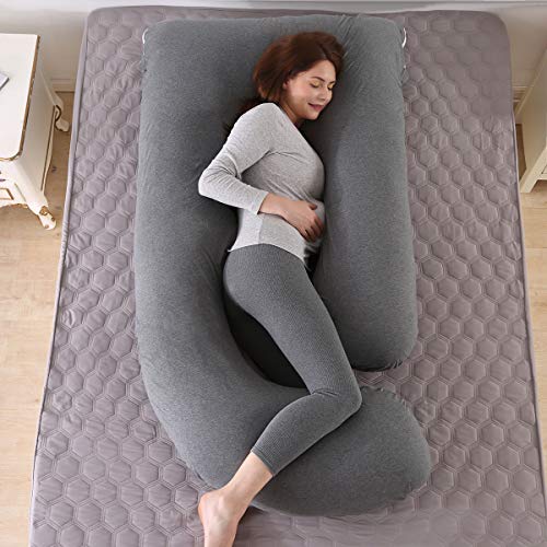 Almohada de Embarazo, Almohada Embarazada Dormir en Forma de J, Multifuncional Embarazo Almohada de Cuerpo Completo para Soporte de Vientre/Caderas/Piernas/Espalda, Extraíble Lavable (Gris oscuro)