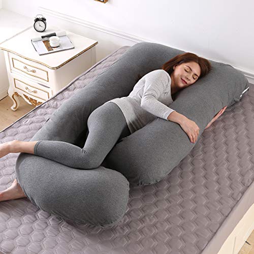 Almohada de Embarazo, Almohada Embarazada Dormir en Forma de J, Multifuncional Embarazo Almohada de Cuerpo Completo para Soporte de Vientre/Caderas/Piernas/Espalda, Extraíble Lavable (Gris oscuro)