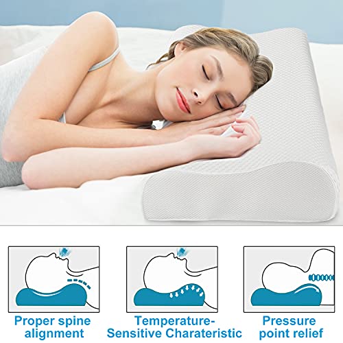 Almohada de Espuma con Memoria 60 x 35 cm, Almohada ortopédica de Apoyo al Cuello, Almohada de Espuma de Gel viscoelástica para Dormir, Almohada para Dormir de Lado, Almohada para el Dolor de Cuello