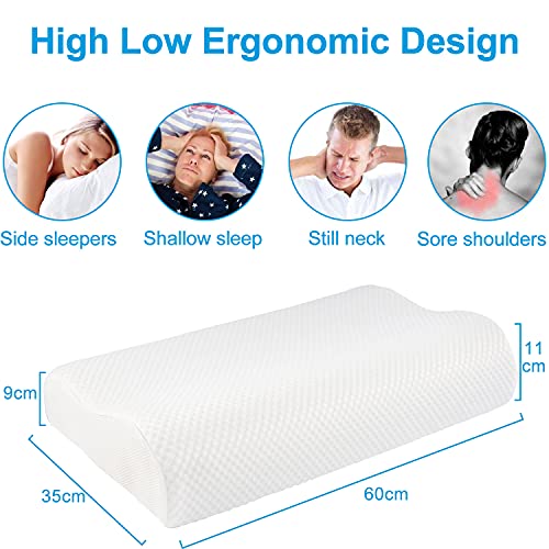 Almohada de Espuma con Memoria 60 x 35 cm, Almohada ortopédica de Apoyo al Cuello, Almohada de Espuma de Gel viscoelástica para Dormir, Almohada para Dormir de Lado, Almohada para el Dolor de Cuello