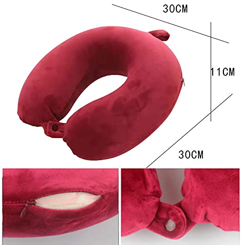 Almohada de Viaje, Almohada para Cuello Viscoelástica de Espuma Memoria, Cómoda para la Cervical, Ortopédica Soporte de Nuca para Viajar Coche Avión Bus (Rosa)