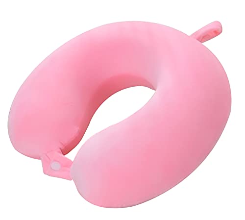 Almohada de Viaje, Almohada para Cuello Viscoelástica de Espuma Memoria, Cómoda para la Cervical, Ortopédica Soporte de Nuca para Viajar Coche Avión Bus (Rosa)