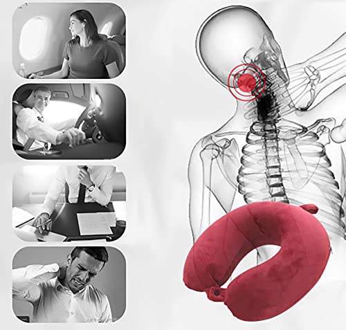 Almohada de Viaje, Almohada para Cuello Viscoelástica de Espuma Memoria, Cómoda para la Cervical, Ortopédica Soporte de Nuca para Viajar Coche Avión Bus (Tinto)