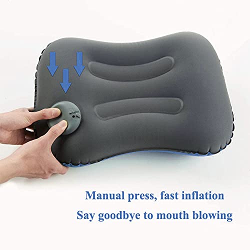 Almohada de viaje, camping hinchable, ultraligera, presión manual, compresible, compacta, hinchable, ergonómica, para apoyo Cervical y Lombar, y almohada de camping para camping