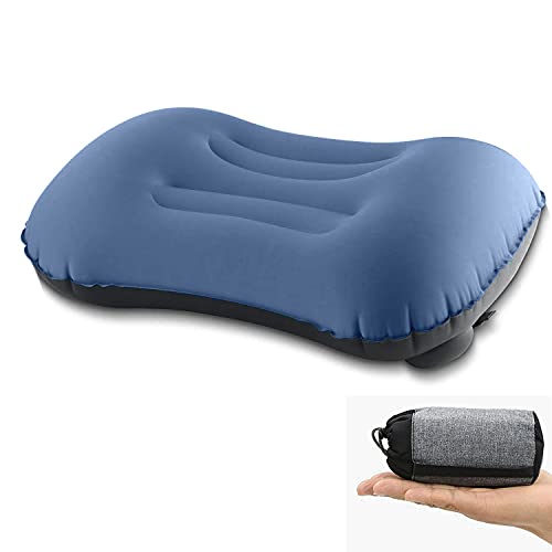 Almohada de viaje, camping hinchable, ultraligera, presión manual, compresible, compacta, hinchable, ergonómica, para apoyo Cervical y Lombar, y almohada de camping para camping