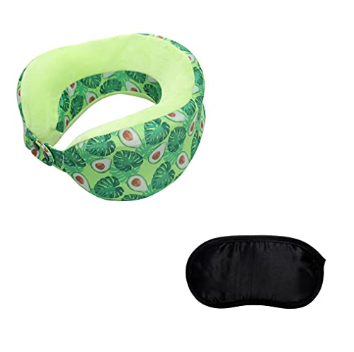 Almohada de Viaje viscoelástica con Memoria y desenfundable. Almohada de Cuello para los Aviones, Tren, autobús. Cojín Cervical para el Dolor de Cuello. (06_Aguacate)