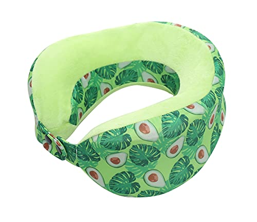 Almohada de Viaje viscoelástica con Memoria y desenfundable. Almohada de Cuello para los Aviones, Tren, autobús. Cojín Cervical para el Dolor de Cuello. (06_Aguacate)