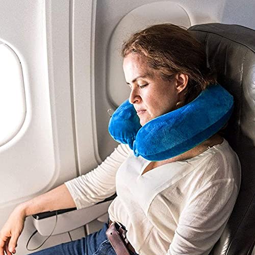 Almohada en Forma de U,Almohada de Avión, Almohada de Viaje, Almohadas de Acampada, Almohada Ortopédica Cervica, Soporte de Cuello,para La Siesta de Oficina,Tren,Avión,Viaje (Azul)