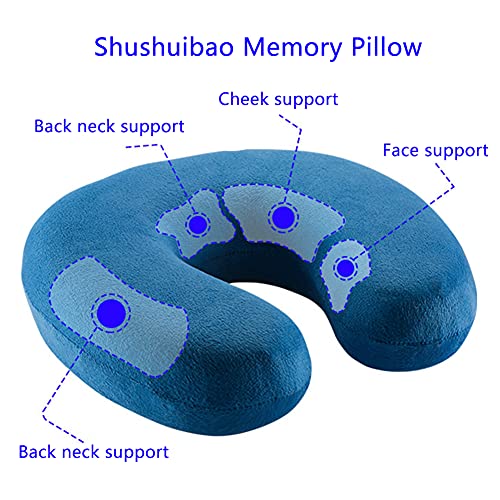 Almohada en Forma de U,Almohada de Avión, Almohada de Viaje, Almohadas de Acampada, Almohada Ortopédica Cervica, Soporte de Cuello,para La Siesta de Oficina,Tren,Avión,Viaje (Azul)