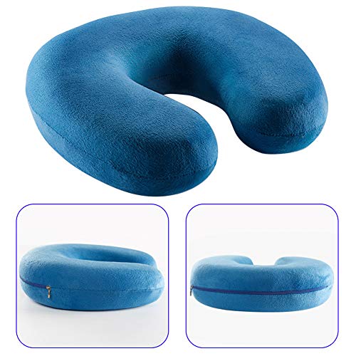 Almohada en Forma de U,Almohada de Avión, Almohada de Viaje, Almohadas de Acampada, Almohada Ortopédica Cervica, Soporte de Cuello,para La Siesta de Oficina,Tren,Avión,Viaje (Azul)