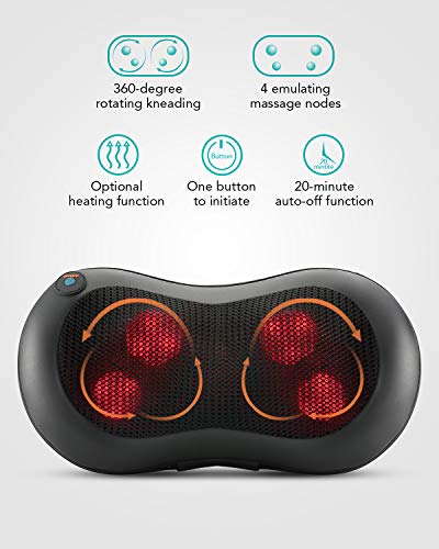 Almohada Masaje Cervical Cojín Masajeador Eléctrica Espalda y Cuello con Calor, para Relajar y Aliviar Dolores Musculares, con Rotación 3D Masaje, en Casa Oficina y Coche Auto