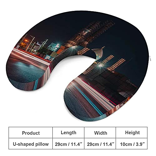 Almohada para Viaje Suave Viscoelastica 30x29x10 cm Almohada Viaje Cervical Transpirable Lavable Almohadas con Cremallera Relajarse Reposacabezas,Vista Nocturna de la Ciudad